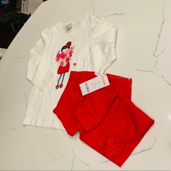 GYMBOREE VALENTINES DAY RED w// WHITE HEARTS A//O LEGGINGS 6 12 18 24 NWT
